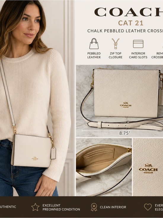 Coach Handbags - Coach Cat 21 Chalk Pebbled Leather Crossbody Clutch Bag